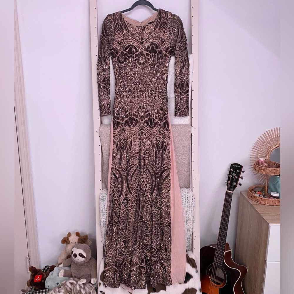 Betsy & Adam Sequin Embellished Gown